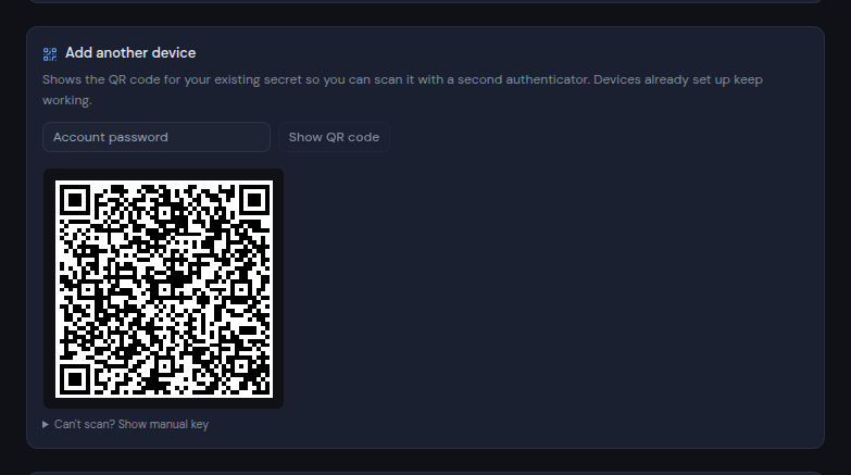 The Add another device card showing a QR code