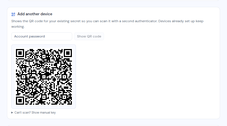 The Add another device card showing a QR code