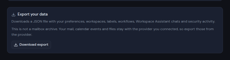 The Export your data card with its Download export button