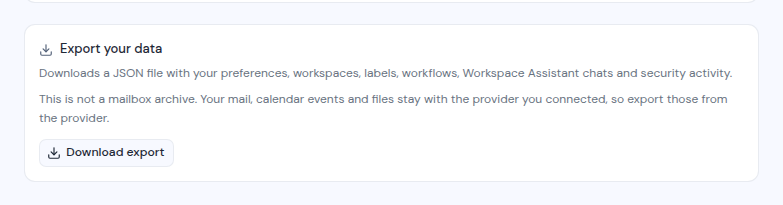 The Export your data card with its Download export button