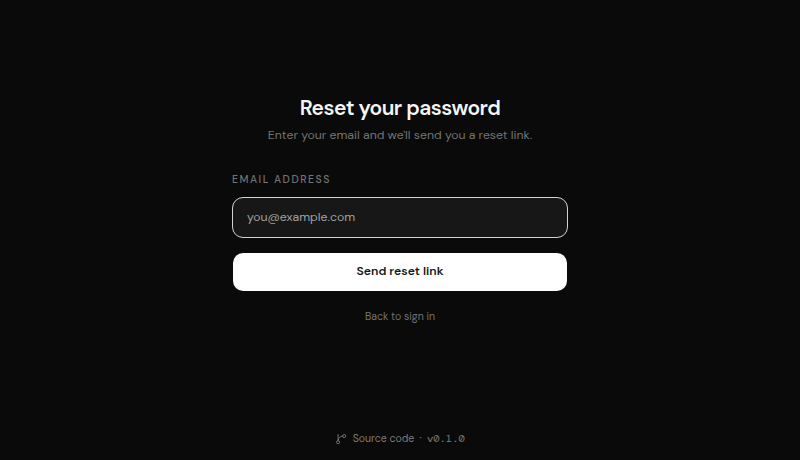 The Reset your password page with an email field and a Send reset link button
