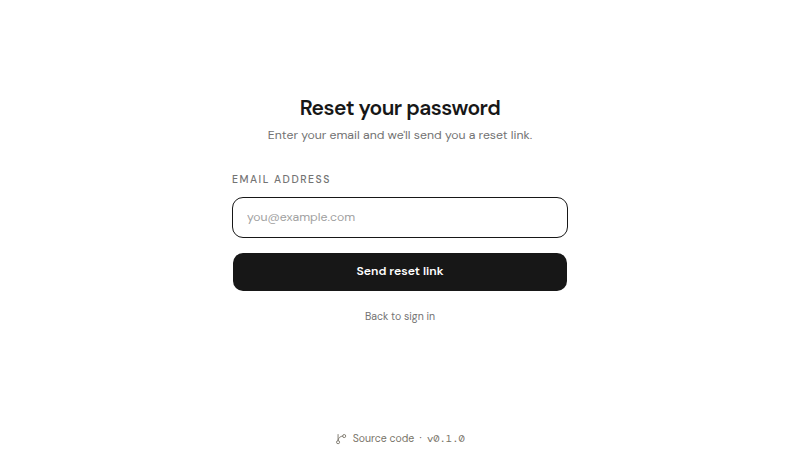 The Reset your password page with an email field and a Send reset link button