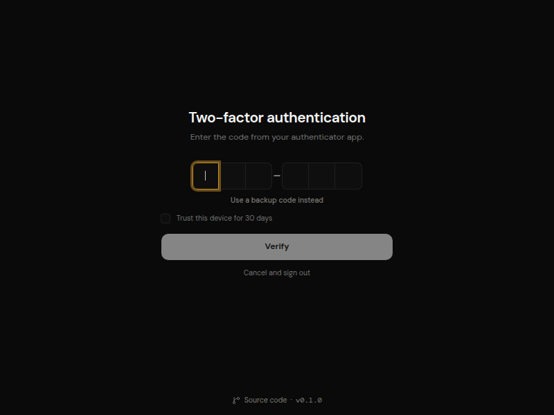 The Two-factor authentication page asking for the code from your authenticator app