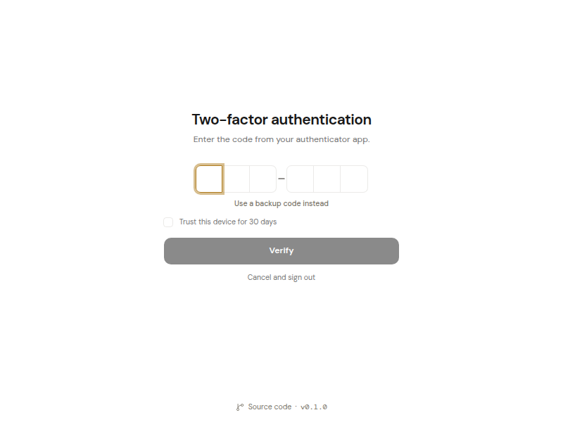 The Two-factor authentication page asking for the code from your authenticator app