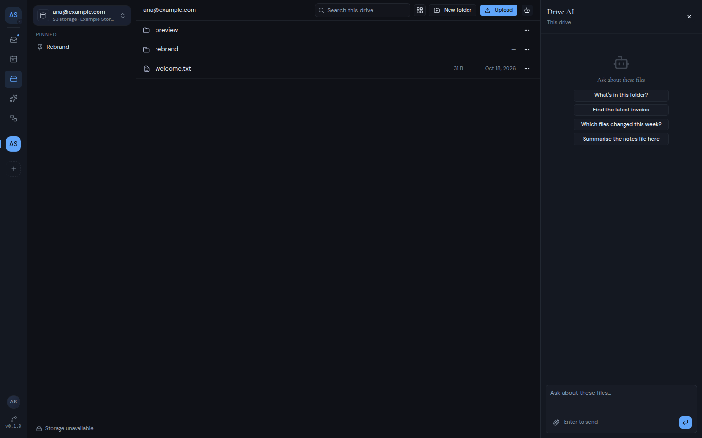 The Drive AI panel beside a drive