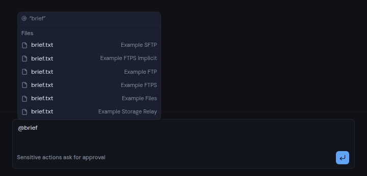 The @ list showing a matching file
