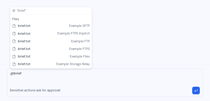 The @ list showing a matching file