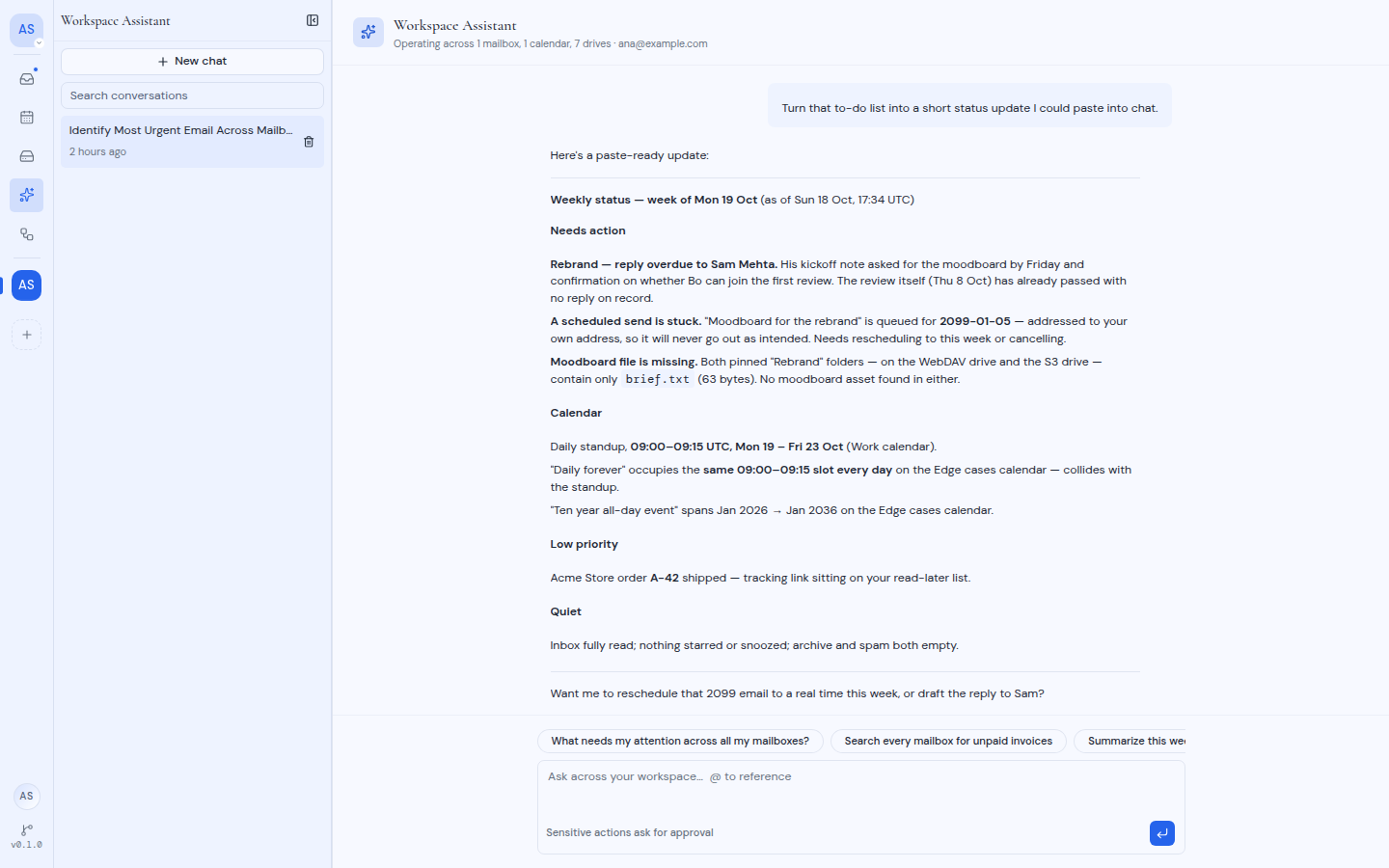 A conversation with the Workspace Assistant