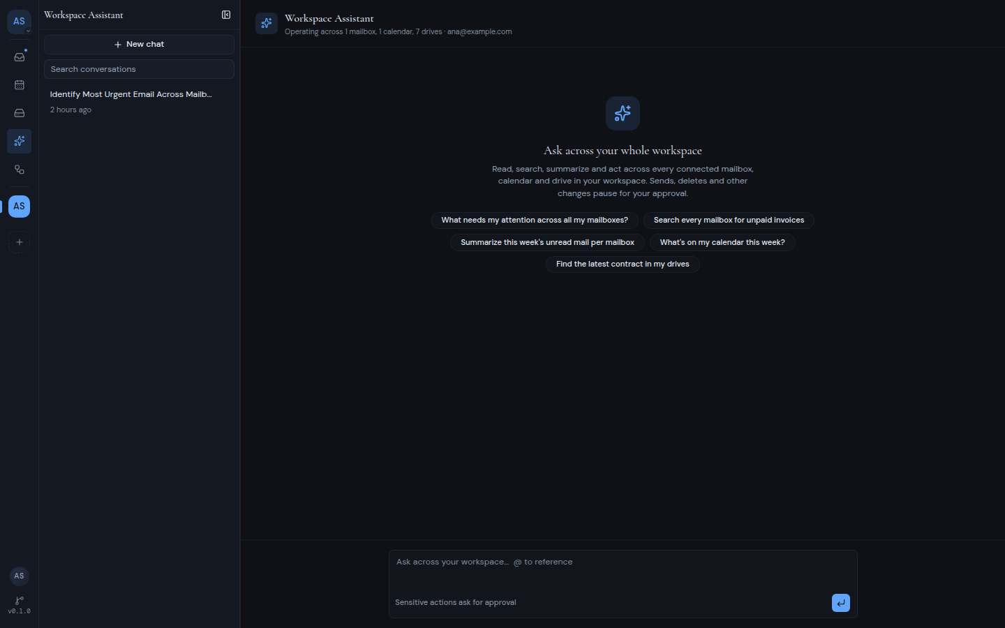 The Workspace Assistant page with its suggestions