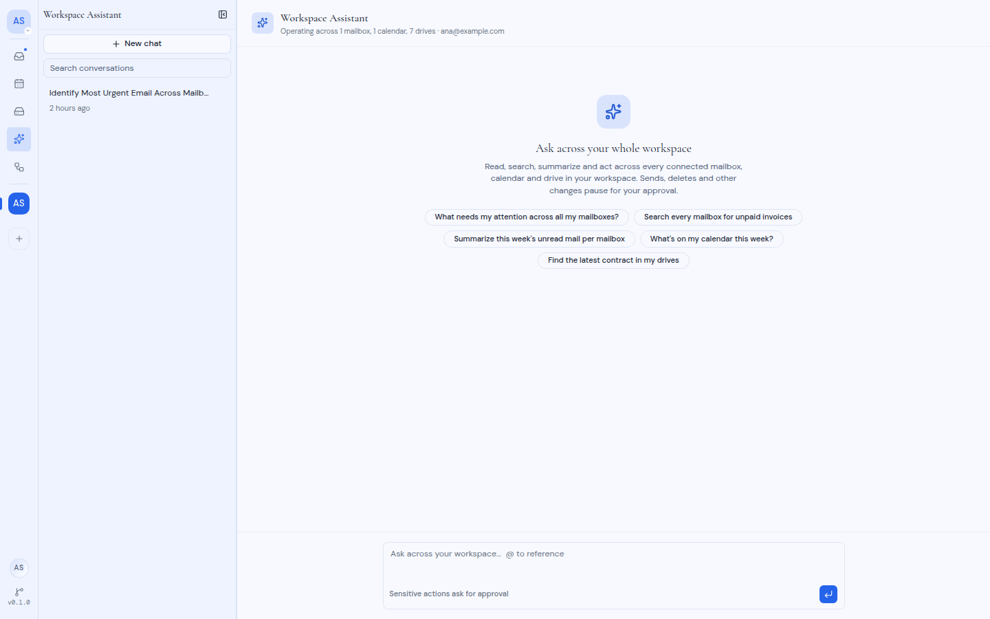 The Workspace Assistant page with its suggestions