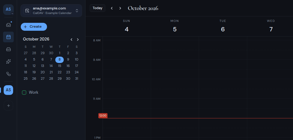 The calendar sidebar with the Work calendar unticked