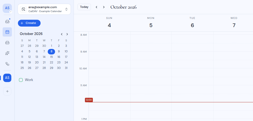 The calendar sidebar with the Work calendar unticked