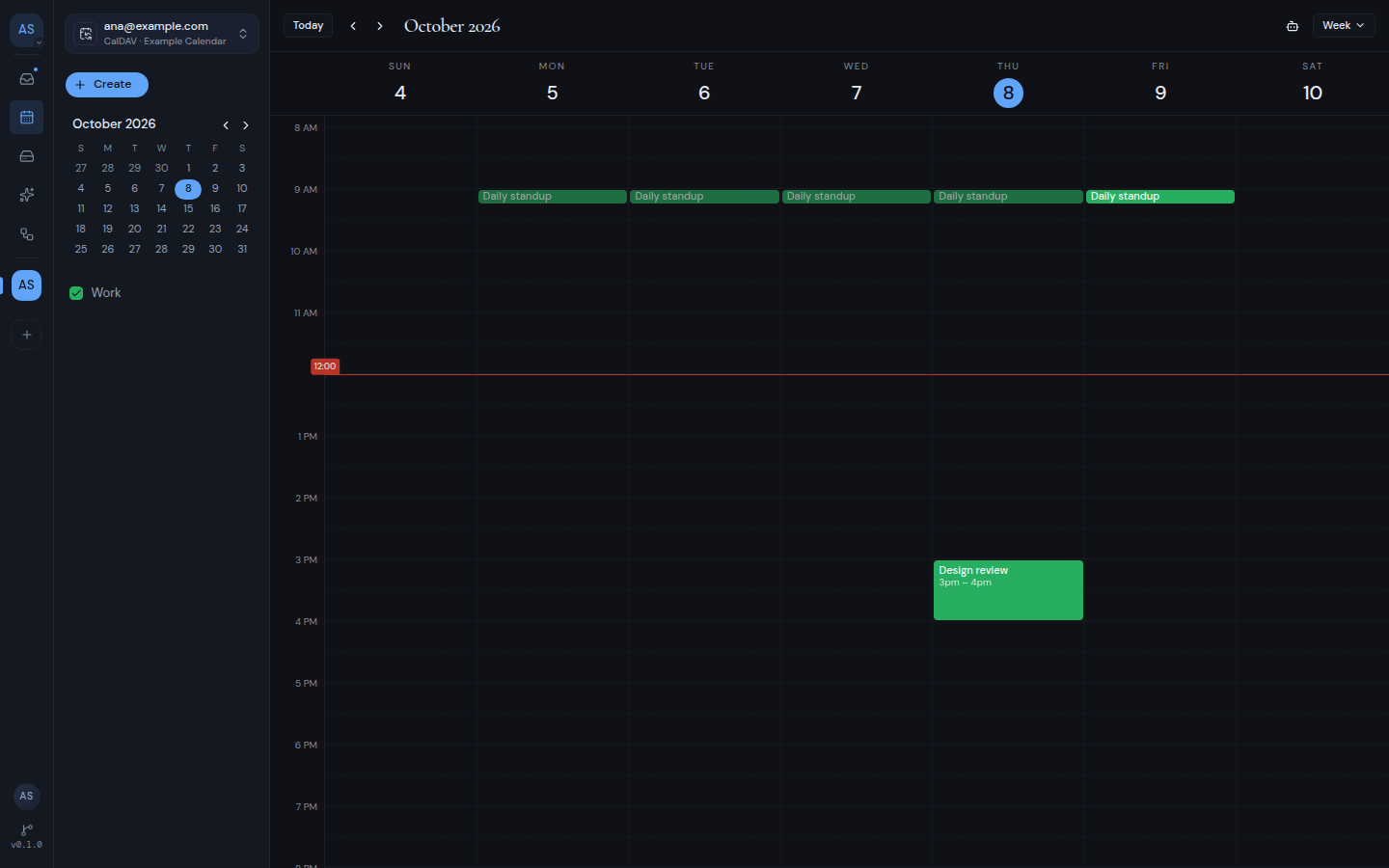 The calendar in Week view