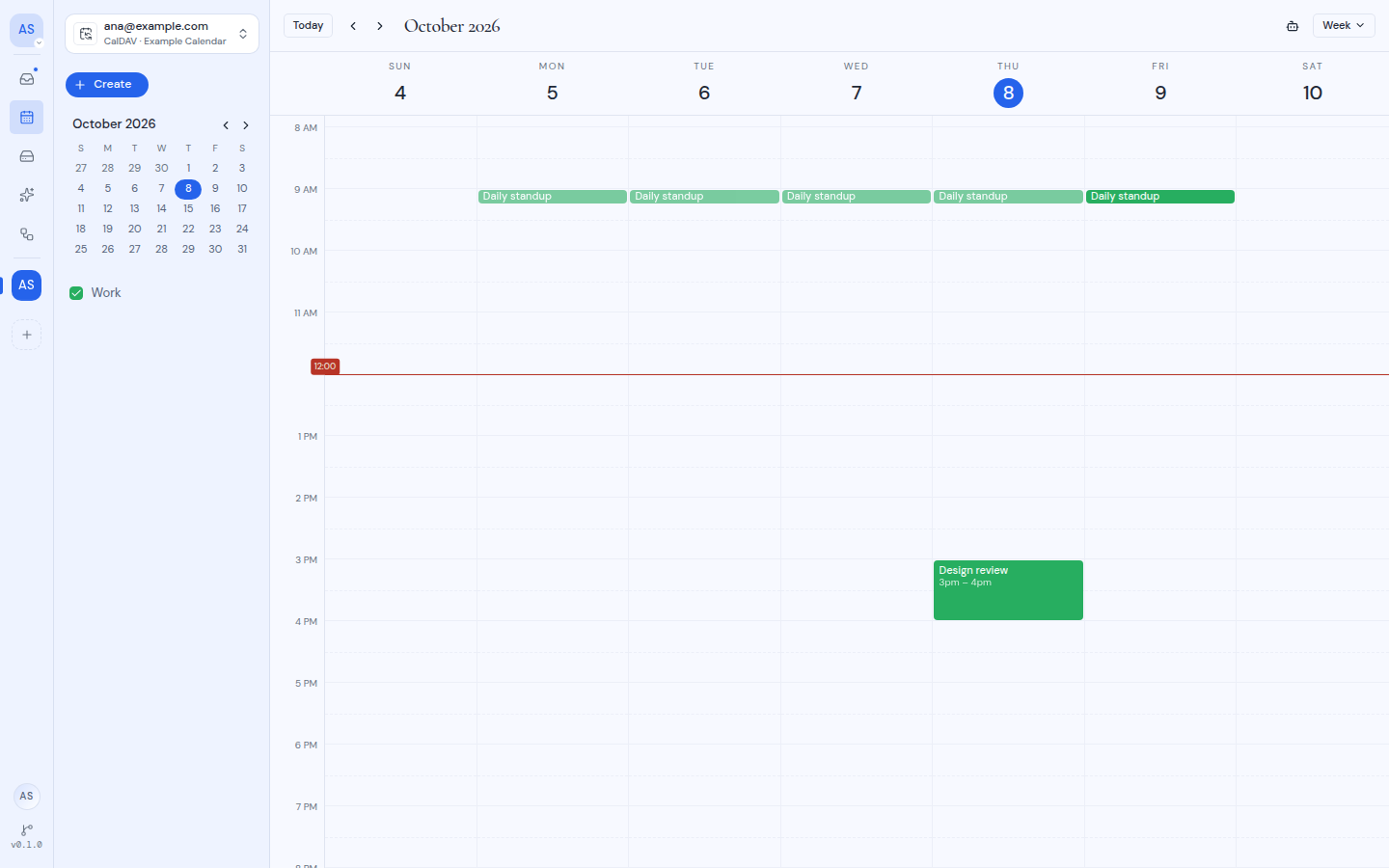 The calendar in Week view