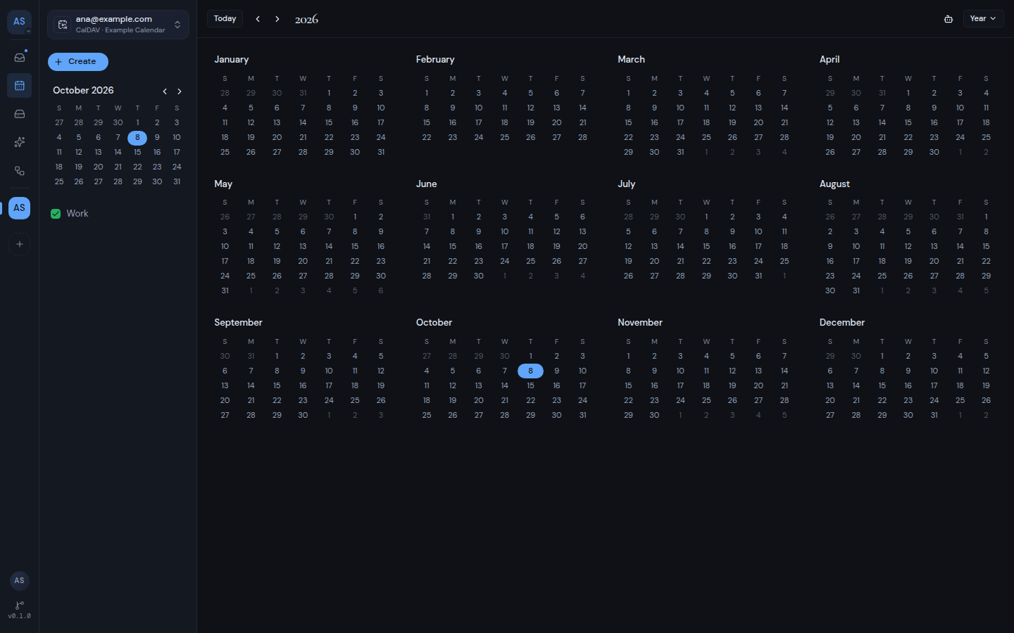 The calendar in Year view, with twelve small month grids