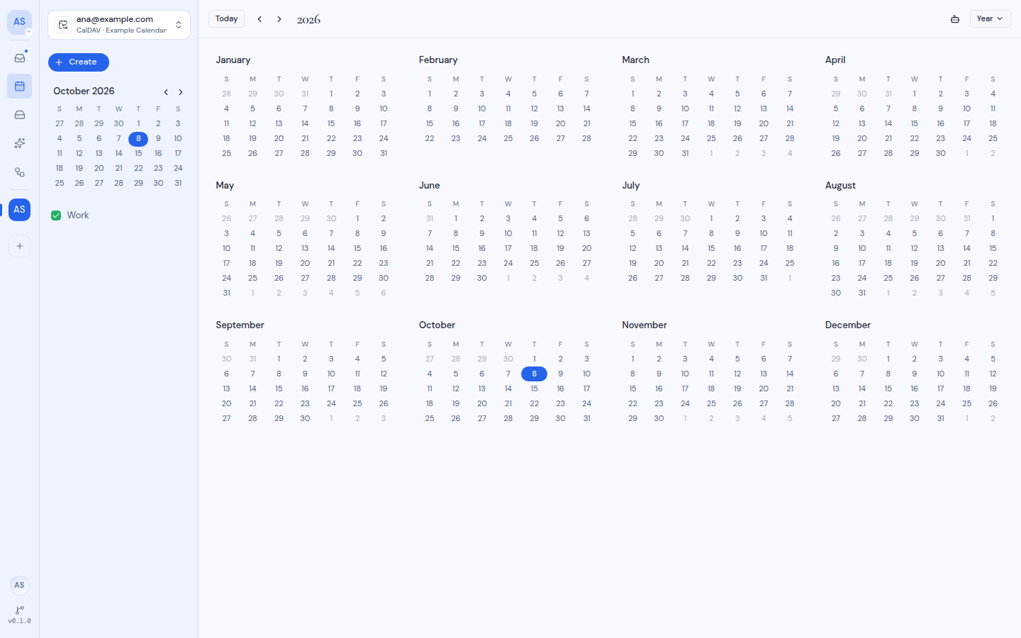 The calendar in Year view, with twelve small month grids