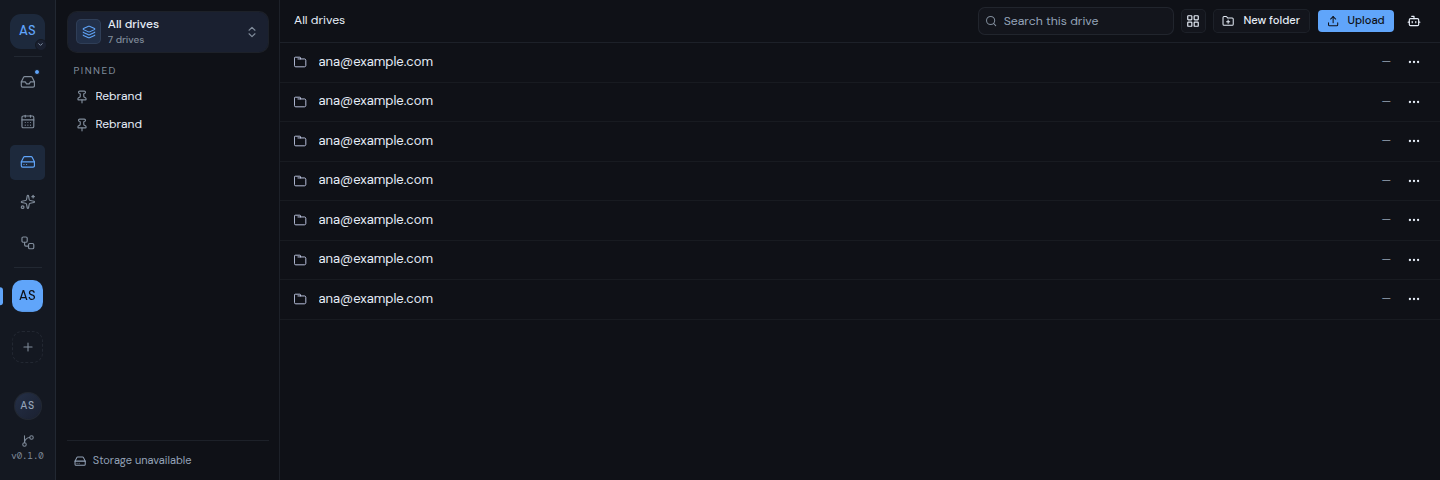 All drives at the top level, with one folder for each drive