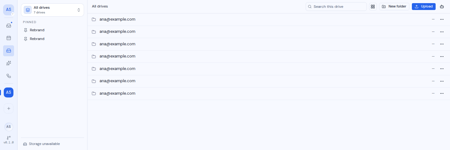 All drives at the top level, with one folder for each drive
