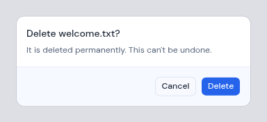 The delete confirmation for a file on a storage server, saying it is deleted permanently