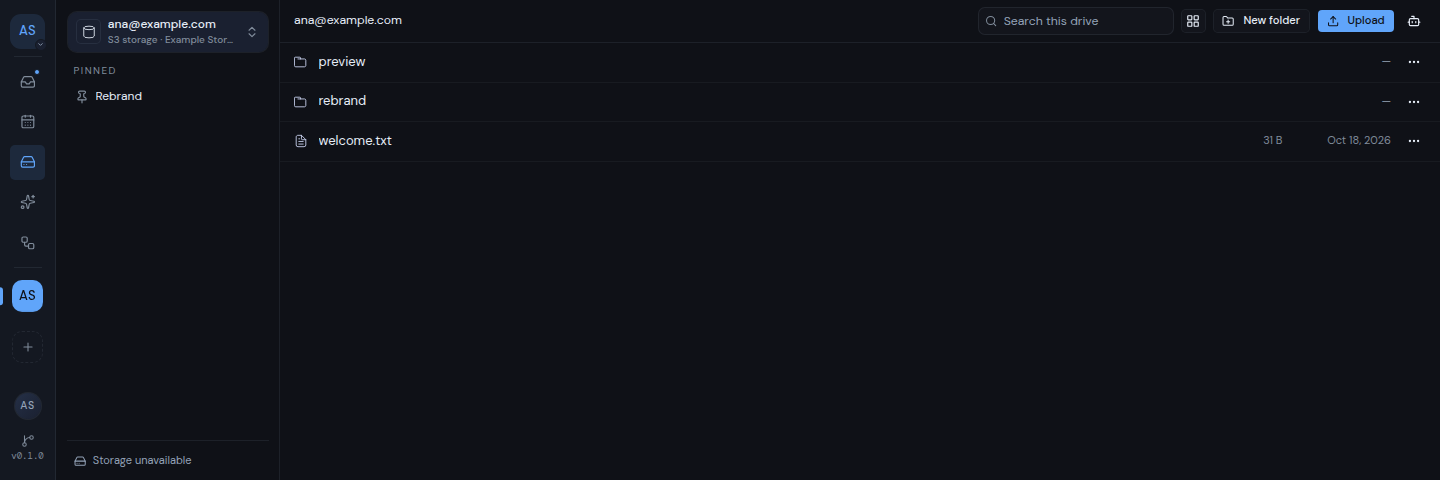 A drive listing its folders and files