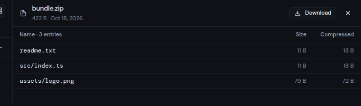 A ZIP archive preview listing the files inside