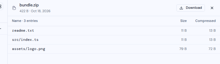 A ZIP archive preview listing the files inside