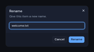 The Rename dialog with the current file name filled in