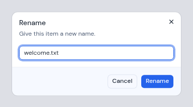 The Rename dialog with the current file name filled in