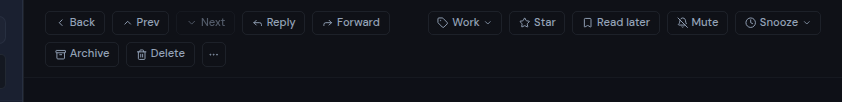 The message toolbar with Reply, Forward, the label button and the actions on the right