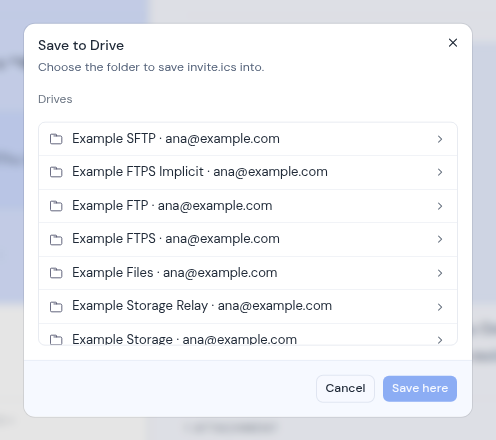 The Save to Drive dialog listing the workspace's drives