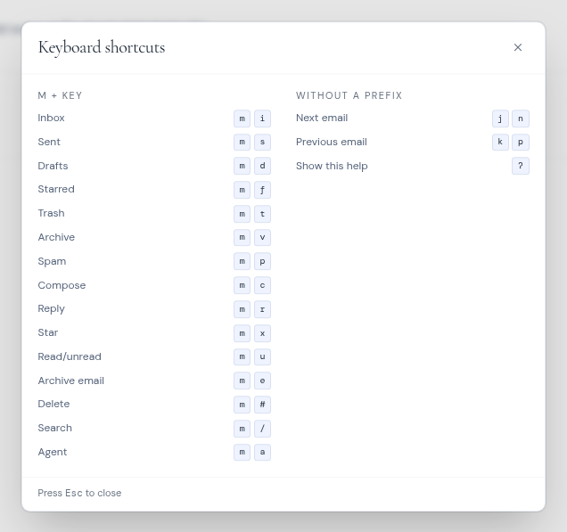The Keyboard shortcuts help window