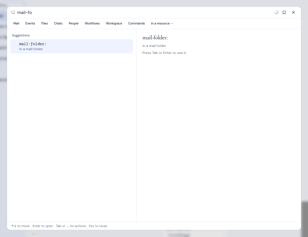 Search suggesting the mail-folder key while you type