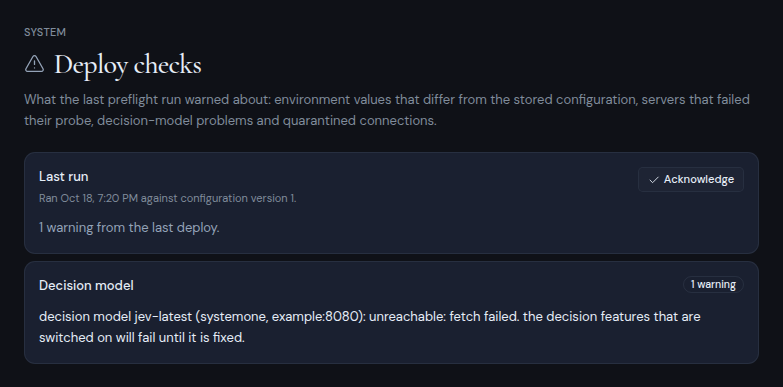 The Deploy checks page with the Last run card