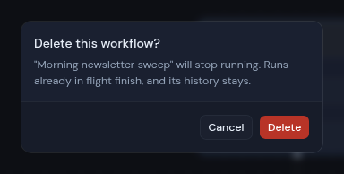 The Delete this workflow? dialog