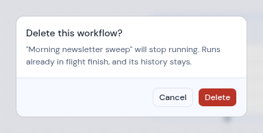 The Delete this workflow? dialog