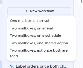 The New workflow menu open with five templates