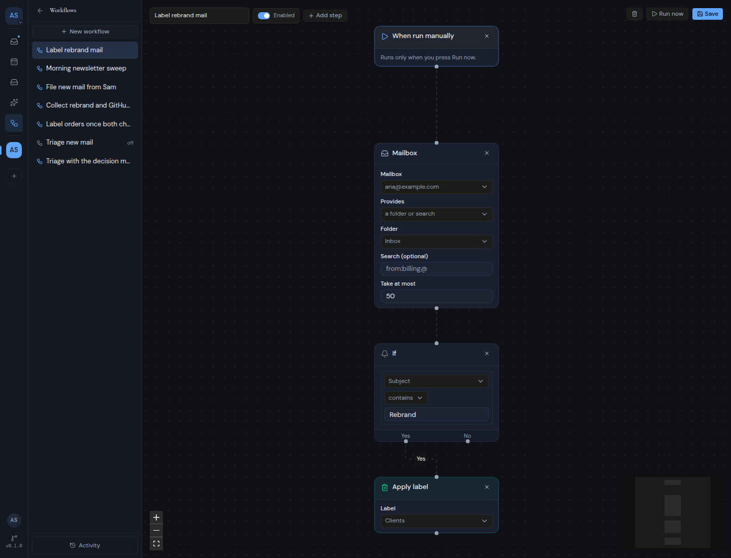 A workflow on the canvas