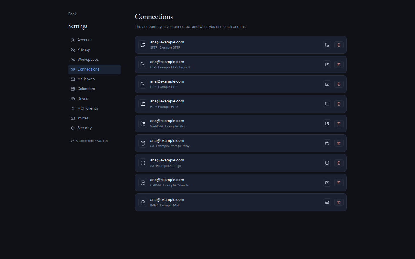 The Connections page in account settings