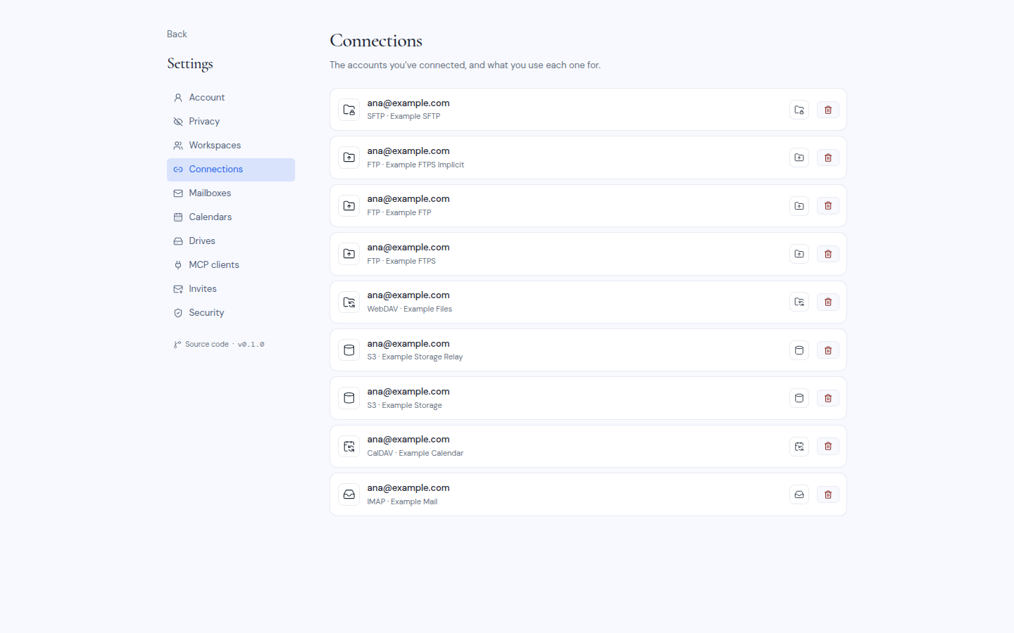 The Connections page in account settings