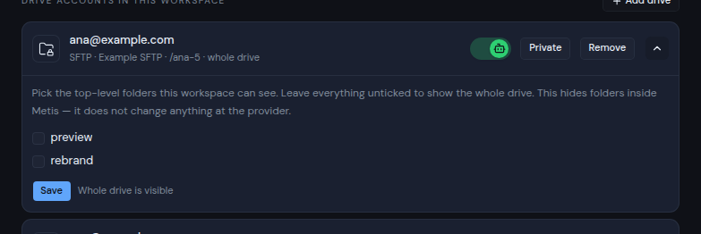 A drive's top-level folders with checkboxes