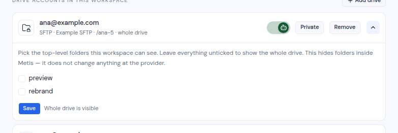 A drive's top-level folders with checkboxes