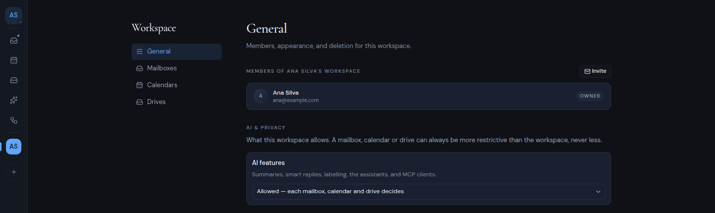 The settings of a workspace