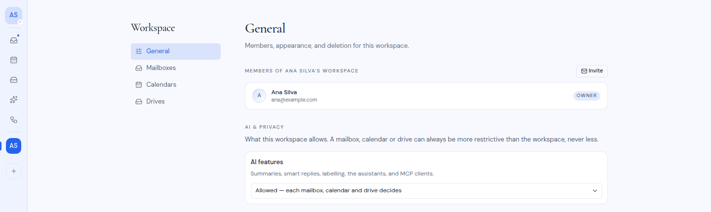 The settings of a workspace