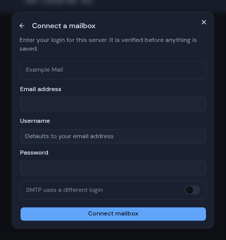 The login form for an IMAP mail server