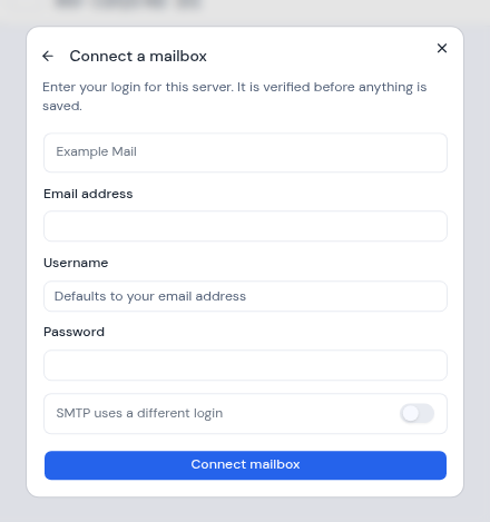 The login form for an IMAP mail server