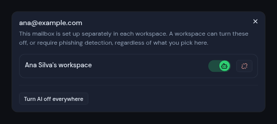 The dialog that lists every workspace using a mailbox