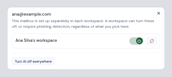 The dialog that lists every workspace using a mailbox