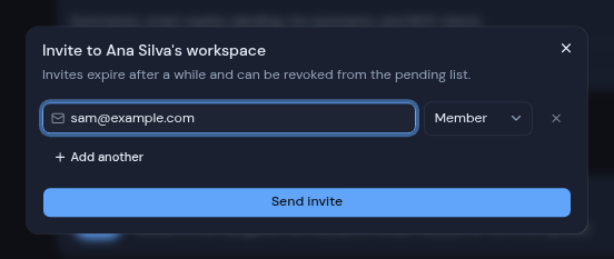 The Invite dialog with one address filled in