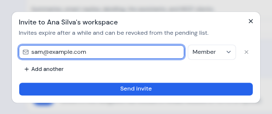 The Invite dialog with one address filled in